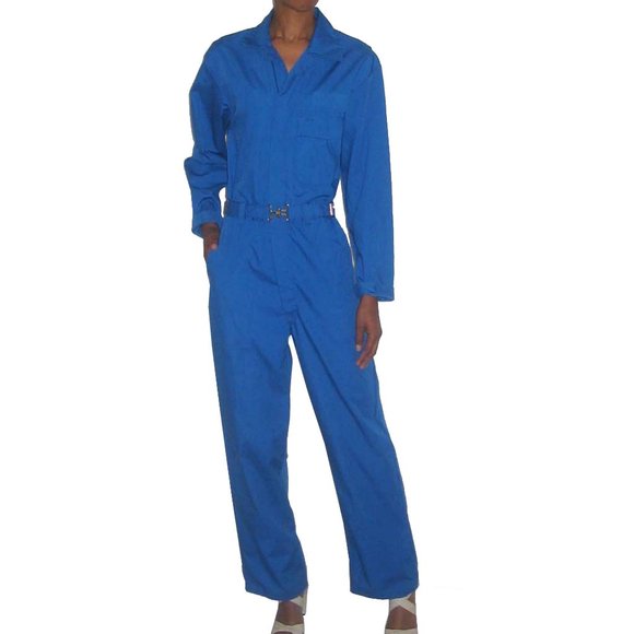 SOLD Vintage Blue Cargo Overall Safari Jumpsuit S - Picture 1 of 5